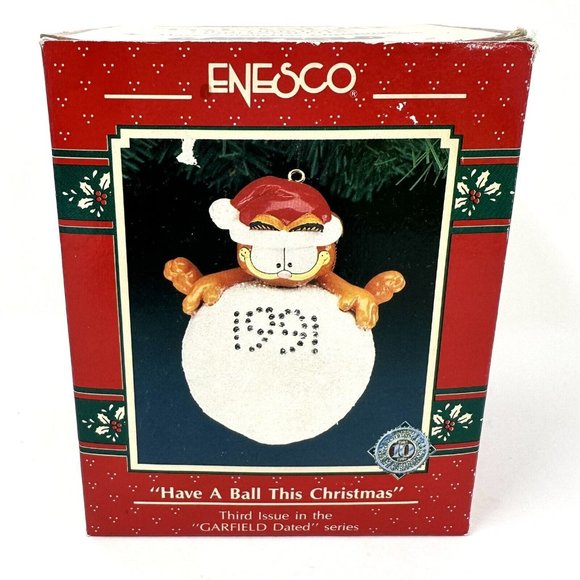 Vintage Enesco Christmas Ornament Garfield Have a Ball 1991 IOB - Picture 16 of 16
